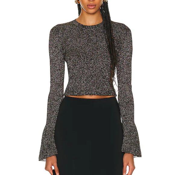 Frame Metallic Godet Cuff Top NEW Long Flare Sleeves Black Gold Shimmer Size S - Picture 1 of 7